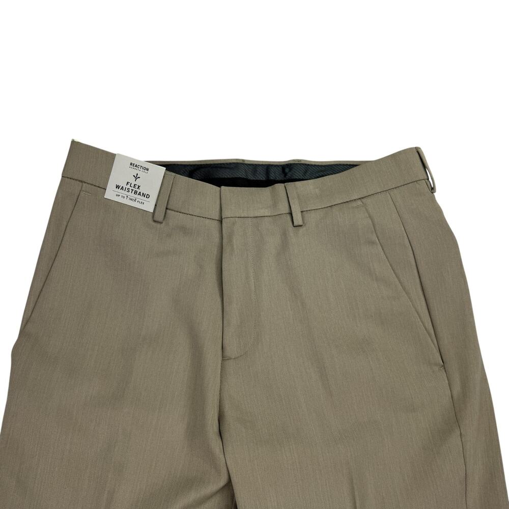 Kenneth Cole Mens Slim Fit Stretch Flat Front Dress Pants Oatmeal Brown 30x32 - Picture 2 of 7